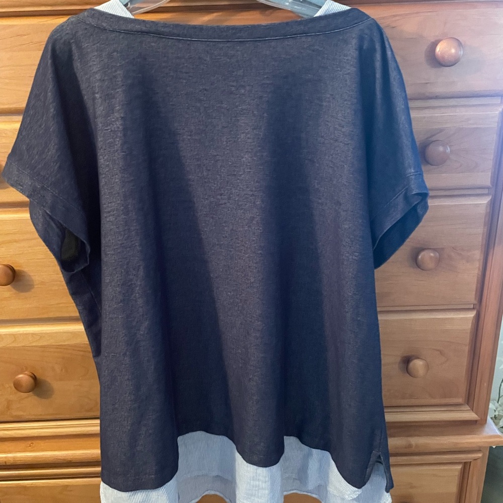 Lane Bryant Navy Blue Denim and Oxford shirt combo - Picture 3 of 5
